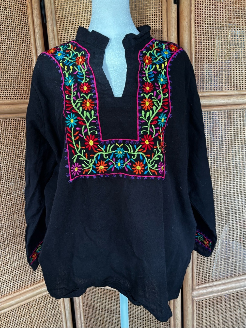 Cotton Mexican Folk Embroidered Blouse
